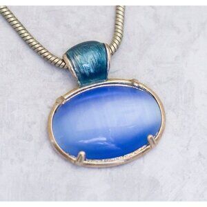 18 Inch, Vintage Blue Oval Heaven Serpent Pendant Necklace - C9